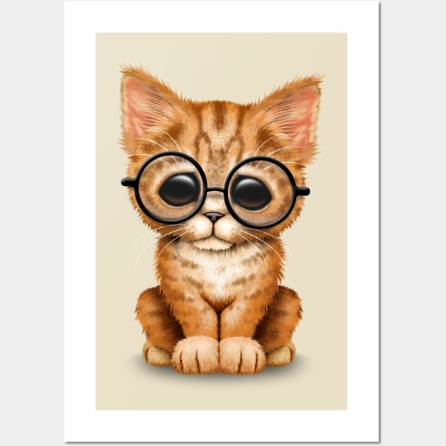 Cute Orange Tabby Kitten Wearing Eye Glasses Wall Art by jeffbartels